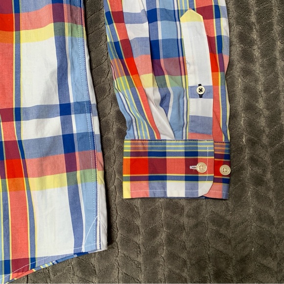 Tommy Hilfiger Shirt Mens Medium Red Blue Yellow Long Sleeve Button Down Plaid - Picture 2 of 10